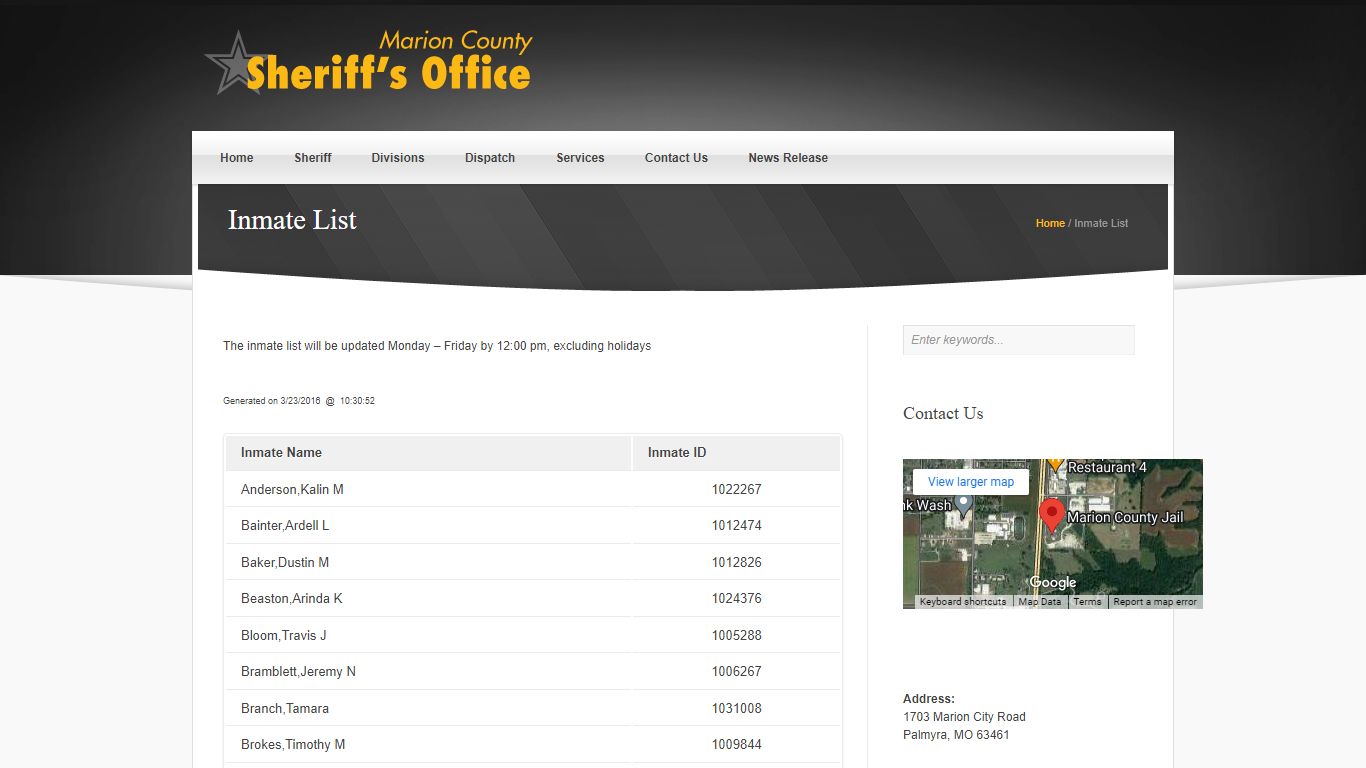 Inmate List ‹ Marion County MO Sheriff's Office