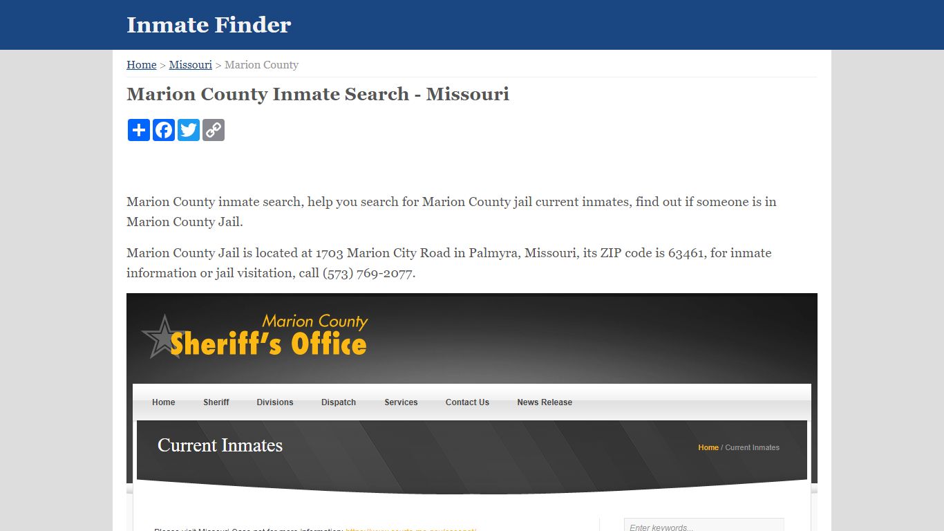 Marion County Inmate Search - Missouri - InmateFinder.org